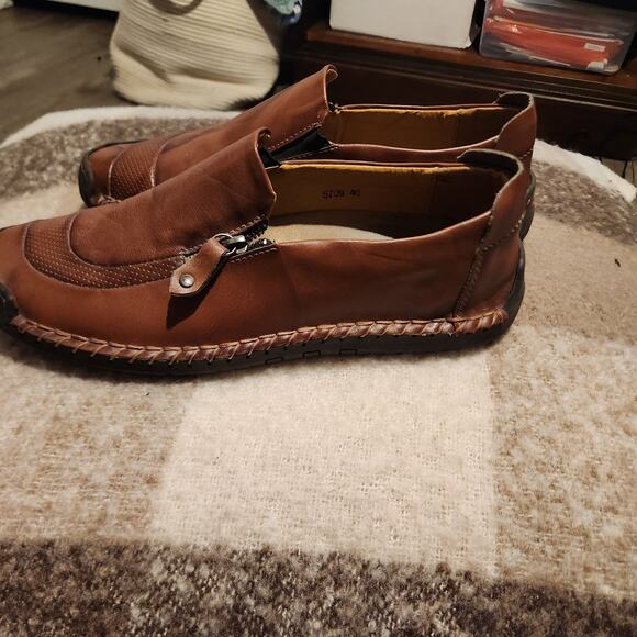 Menico 100% CAOUTCHOUC Sewn Brown Leather Slip On Sport Shoe Sz 46 Mens 12 - Picture 2 of 6